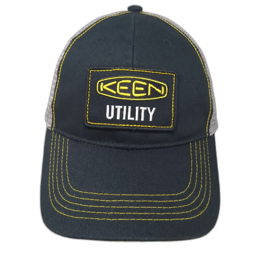 Keen Utility Trucker Hat Black One Size Gray Mesh Back Yellow Stitching Patch